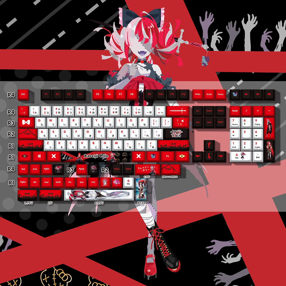 Kureiji Ollie 132 Key Cap Vtuber Hololive Key Cover PBT DYE Sublimation Cherry MX Cross Axis Switch Keycap Mechanical Keyboard