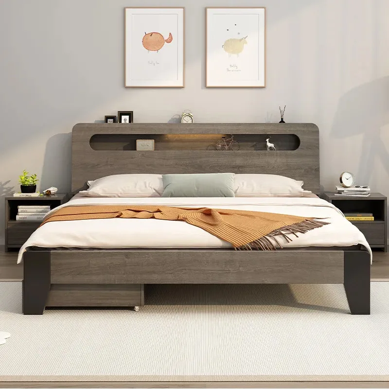 

Solid wood bed, household, modern, simple, double, storage, e****mical, bed frame