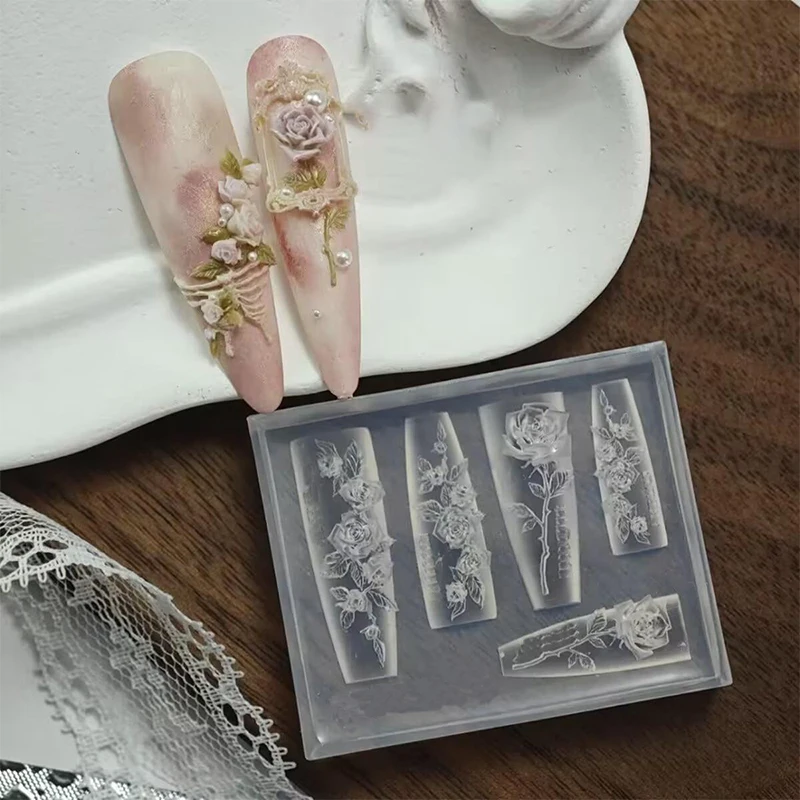 1개 3D 네일 아트 실리콘 몰드로 장미꽃 참 만들기, 전문 디자인 및 쥬얼리 제작, DIY 매니큐어 도구