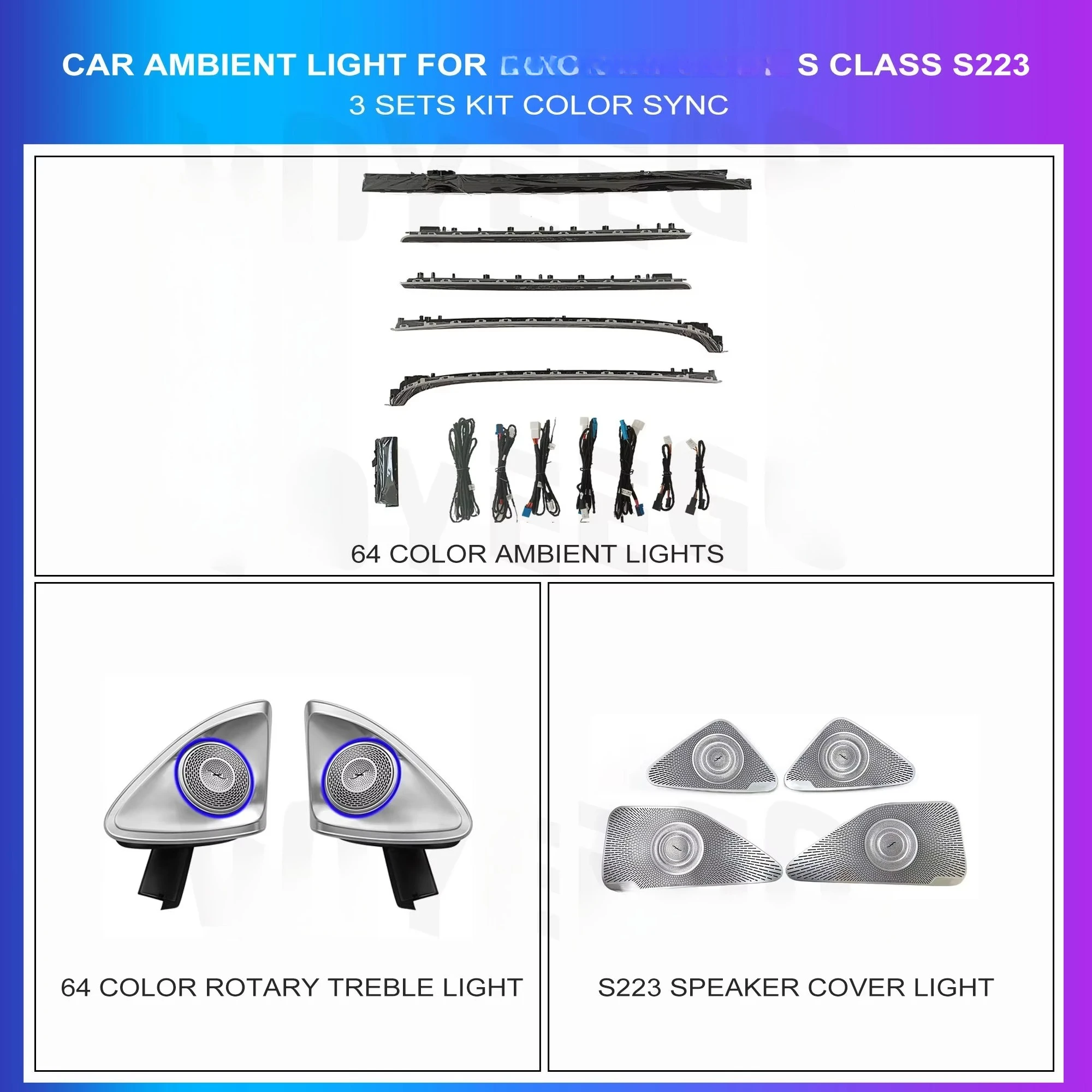 Nunoo Factory Wholesale Car Ambient Lighting  S Class S223-3 Set Kit  Car Interior Lights Light Upgrade Trim Kit