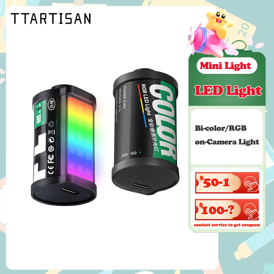 TTArtisan RGB Mini Magnetic Full Color LED Light Cold Shoe Mount Fill Light for Photography CRI 95+ Visible Light 400-750nM