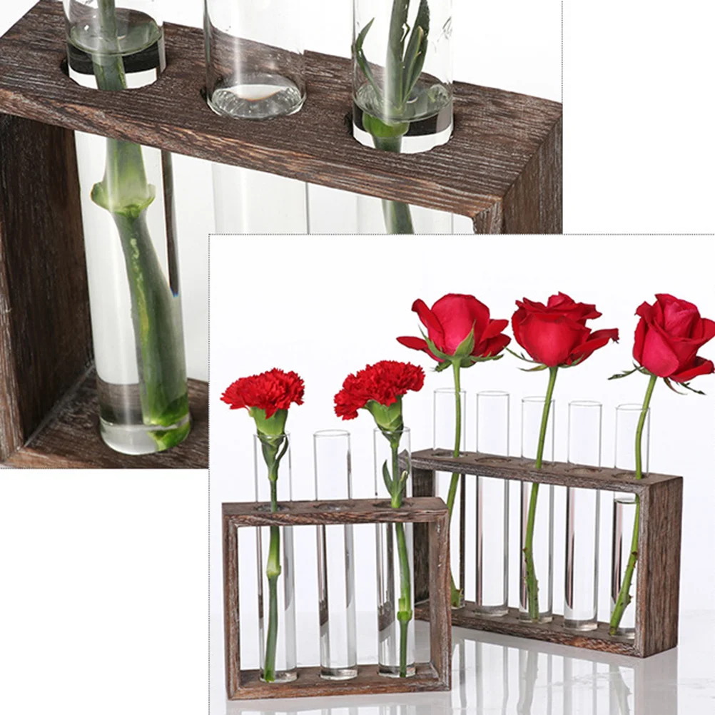 

1Pcs Glass Tube Vase Retro Hydroponic Test Tube Vase Wooden Frame Flower Arranging Container Indoor Gardening Decor 3