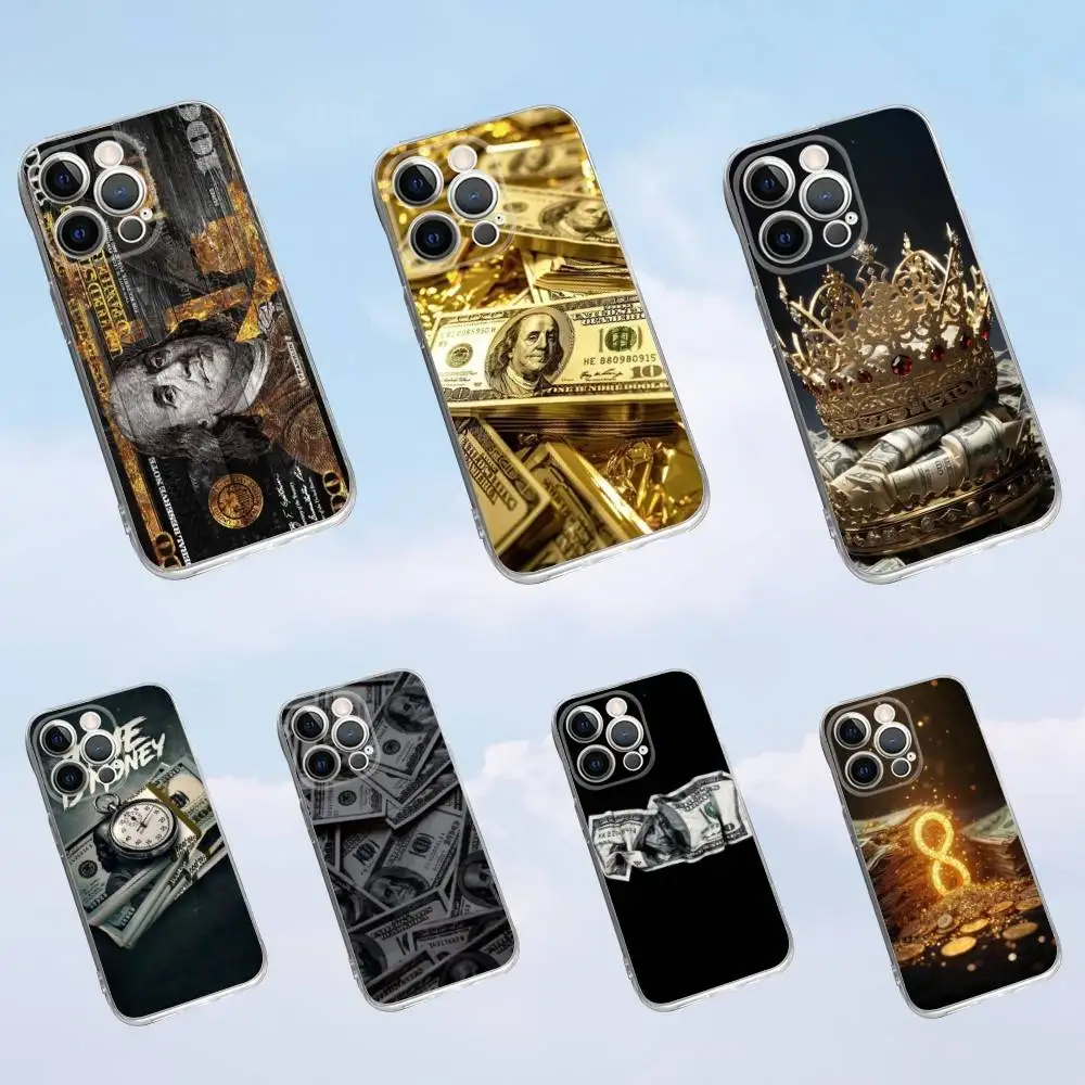 

Money Gold Cash Art Design Phone Case For iPhone 16,15,14,13,12,11 Pro,Max,Plus,X,XS,XR,SE,Mini Transparent Silicone Soft