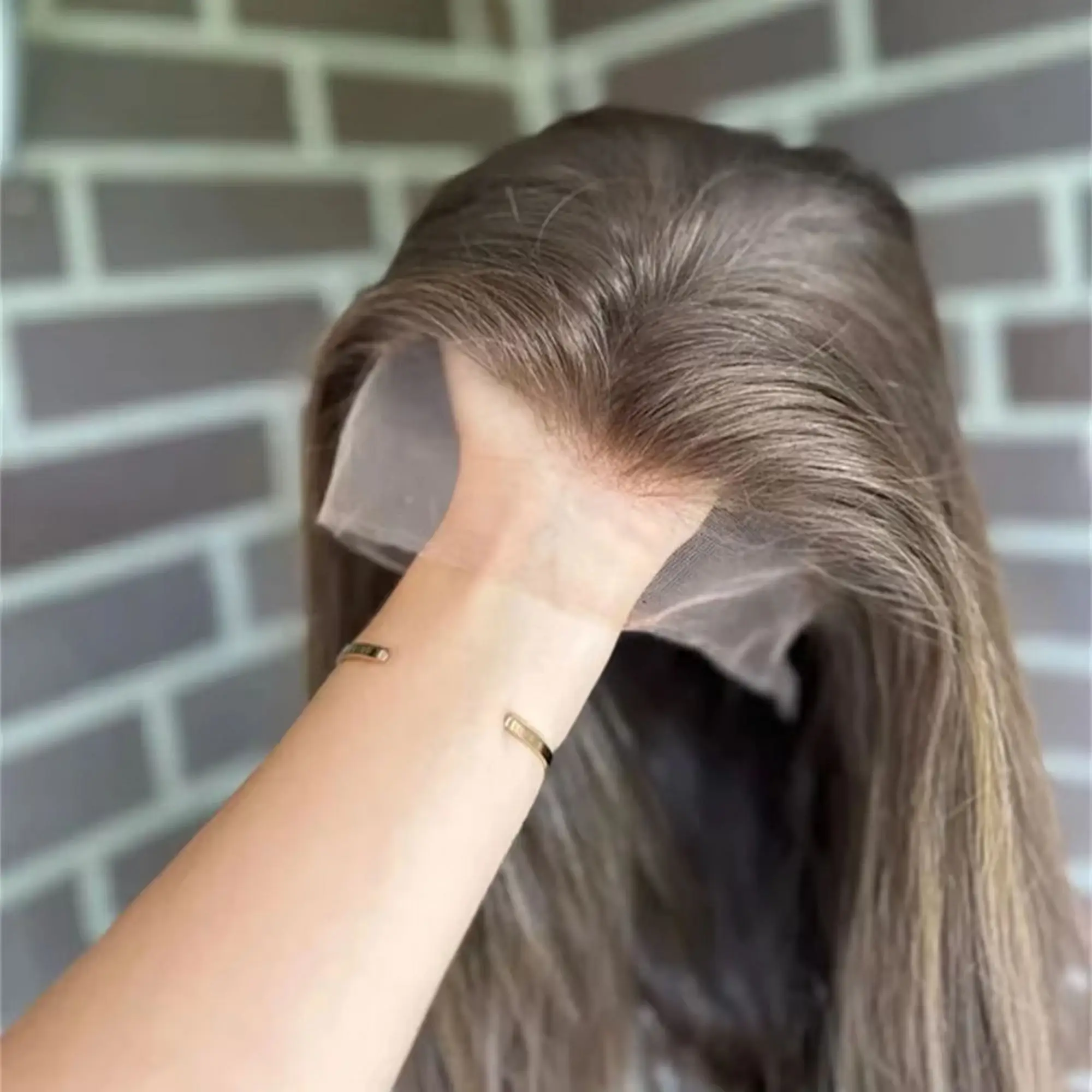 

Soft Dark Chestnut Brown Highlights Synthetic Lace Frontal Wigs Natural Straight 13*4 High Definition Wig Glueless Hair Wear&Go