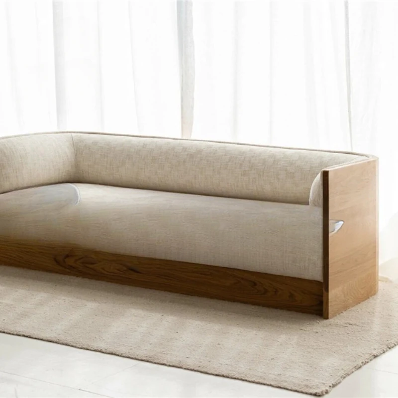 

Simple modern living room, small apartment, double and three-seater, solid wood retro fabric sofa