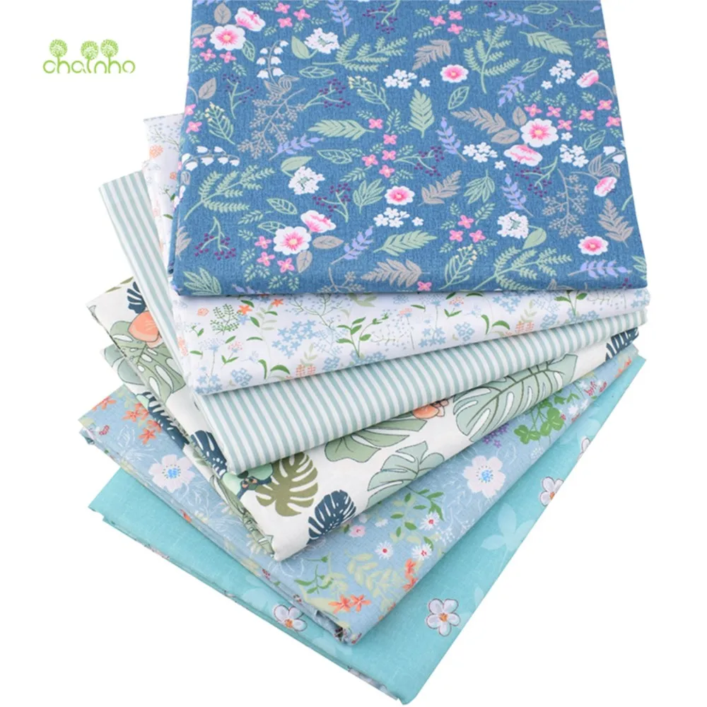 

Chainho,Printed Twill Cotton Fabric,Patchwork Cloth,DIY Sewing Quilting Material,Green Floral Series,6 Designs,4 Sizes,CC020