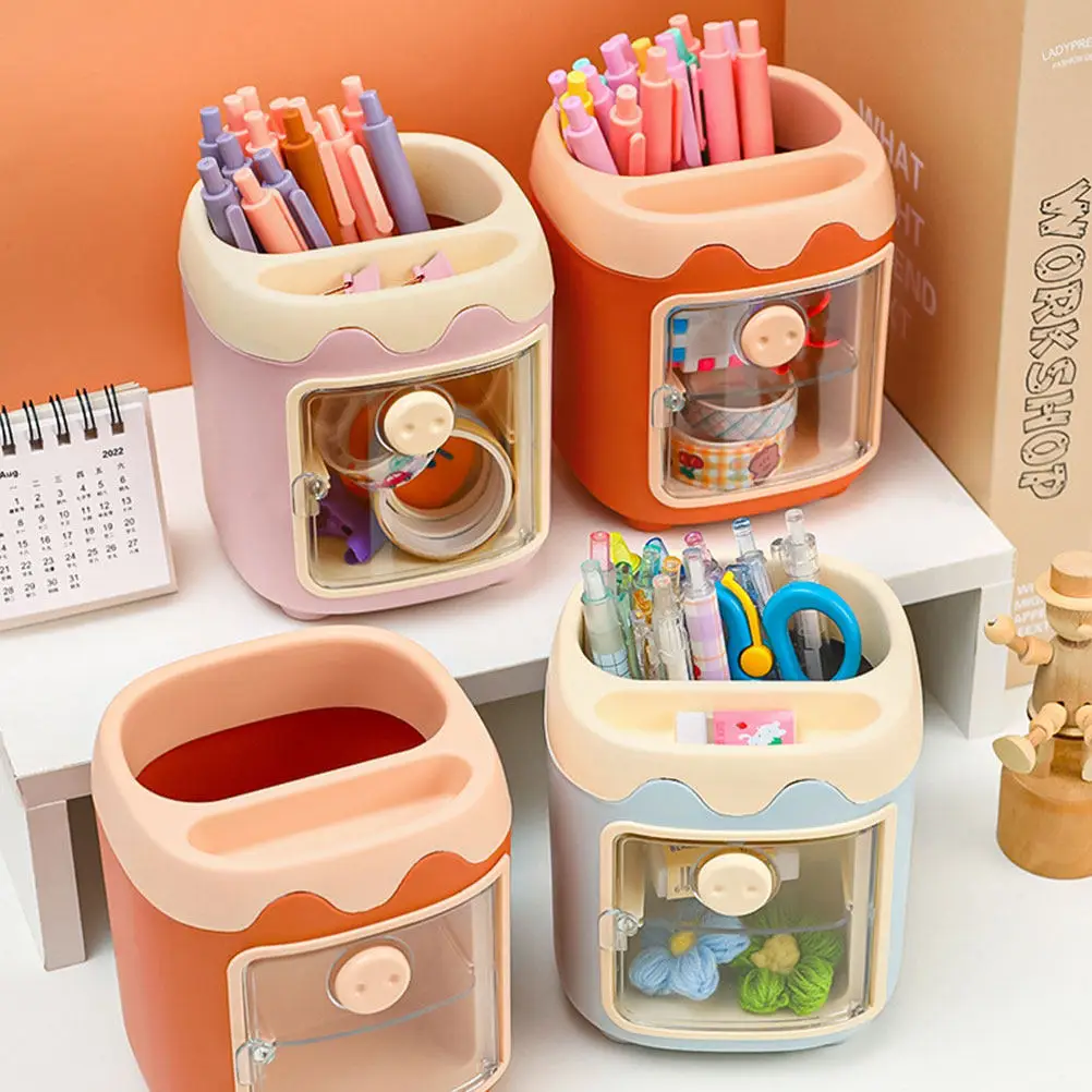 

3Pcs Pig Design Pen Holder Large Capacity Multi-Function Pen Organizer Adorable Cartoon Desktop Storage Box for School Office