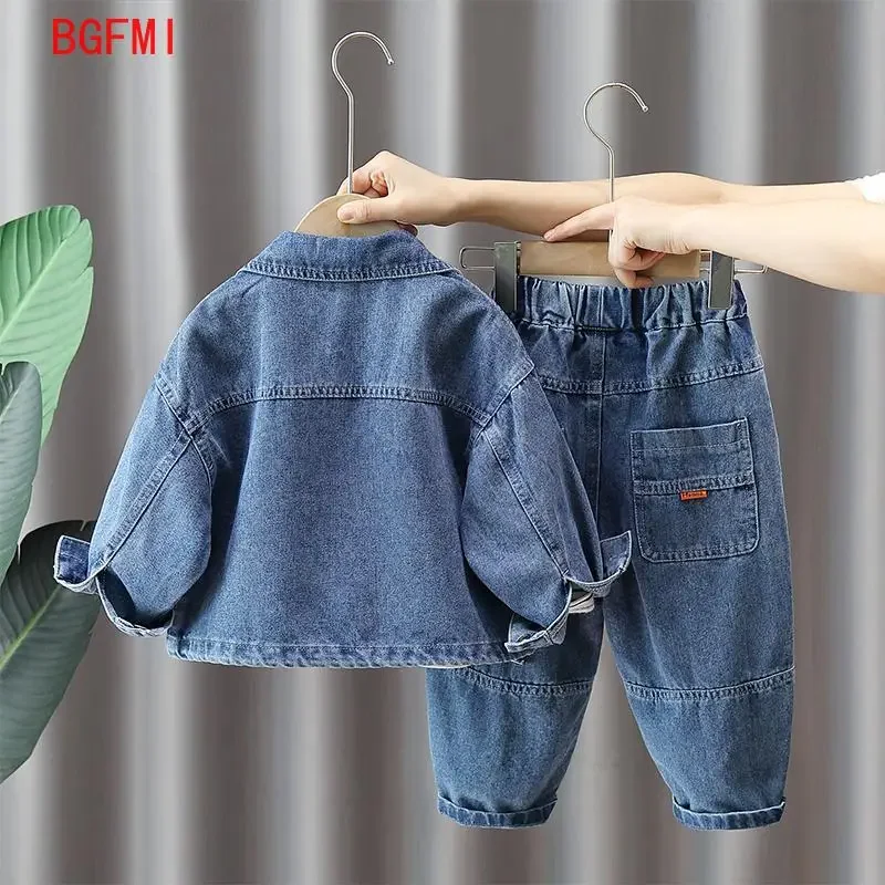 Children\'s Spring Clothing Set 2024 New Cool and Handsome Boys Fashionable Blue Denim Coat Baby Spring Autumn 2pcs Set Outfits