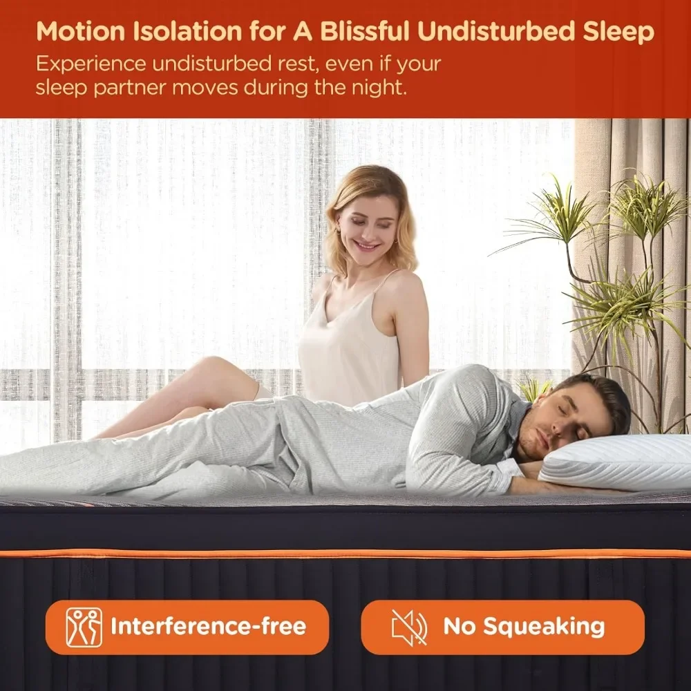 Materasso matrimoniale, materasso ibrido da 14 pollici, Memory Foam con tasca individuale, materasso in scatola, materasso per alleviare la pressione