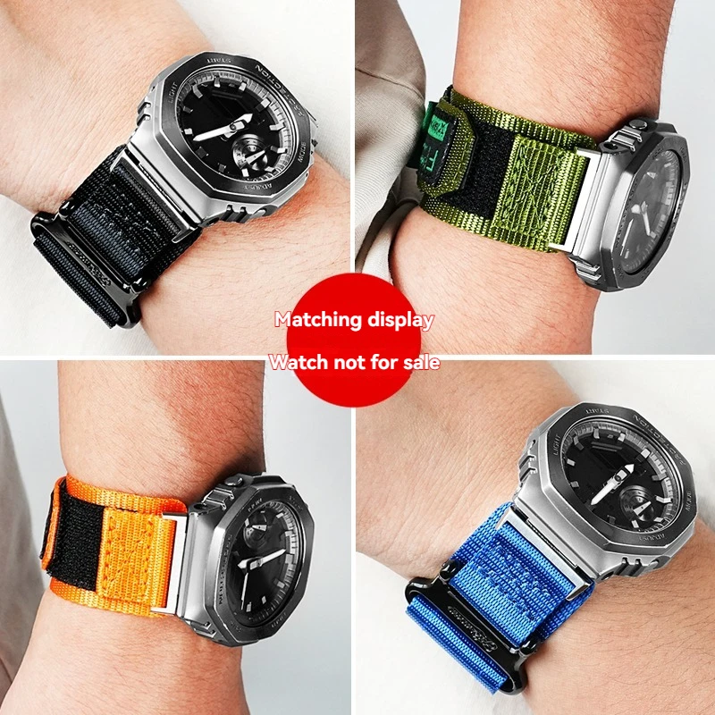 حزام ساعة قماش من النايلون لـ Casio G-Shock GM-2100/GBM-2100/GA 2100 Octagon 'Oak' Model، حزام بديل على الطراز العسكري
