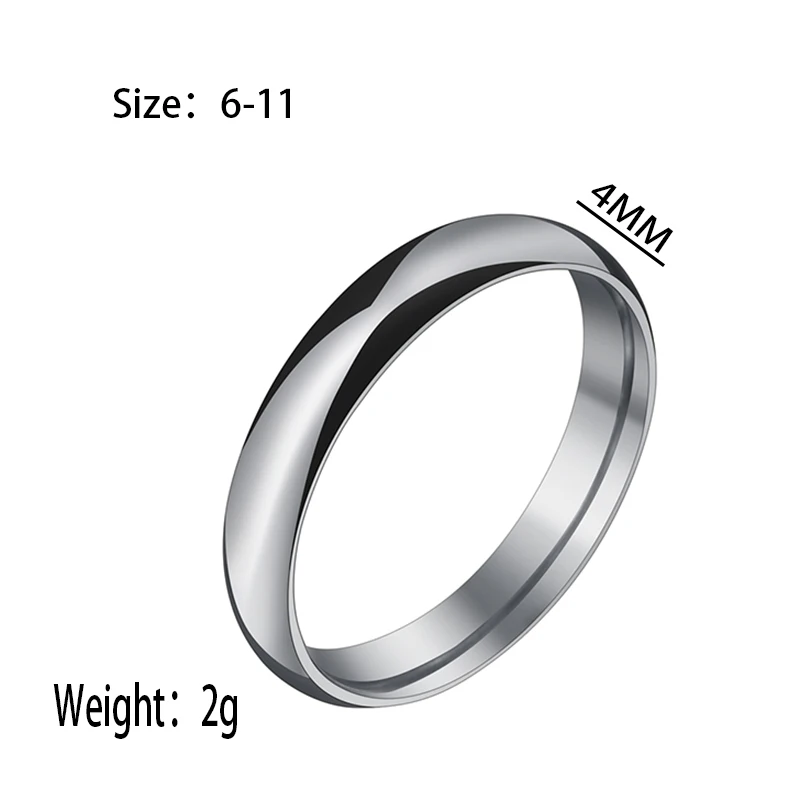 New Smooth Stainless Steel 4mm Width Dating Rings for Women Couple Wedding Anniversary Ring Wholesale Jewelry Gift