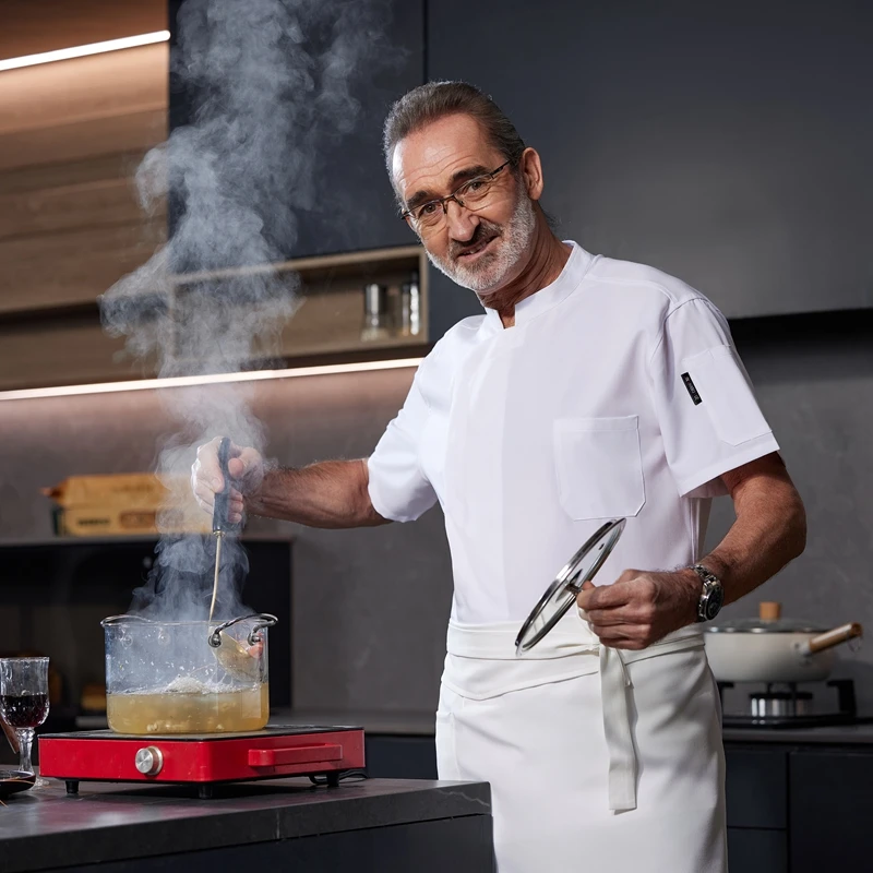 ملابس عمل طاه تقديم الطعام للرجال بأكمام قصيرة ملابس خدمة الطعام فندق مطعم مقصف الخبز المعجنات المطبخ كوك موحدة