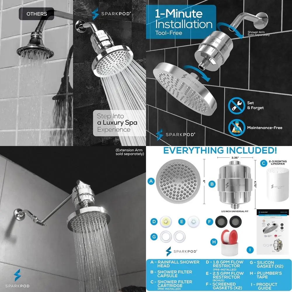 

Luxury 23-Stage Shower Head Filter Set - Reduces Chlorine, Metals, High-Pressure Chrome Finish (6 Round)