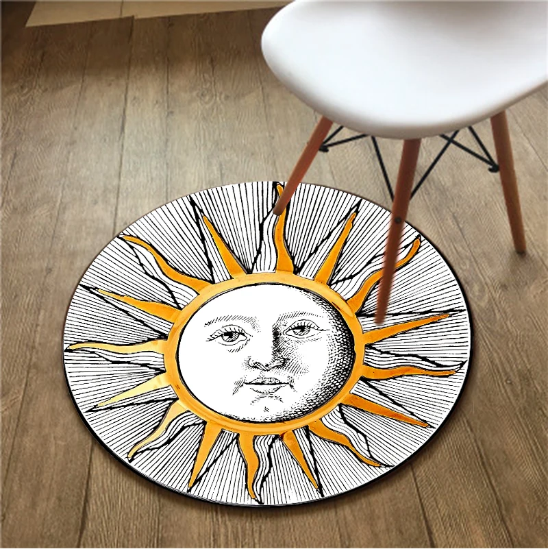 Tarot Sun Moon Round Carpet Yoga Mat Art Floor  Chair  Room Bedroom Living  Rug Retro Home decor
