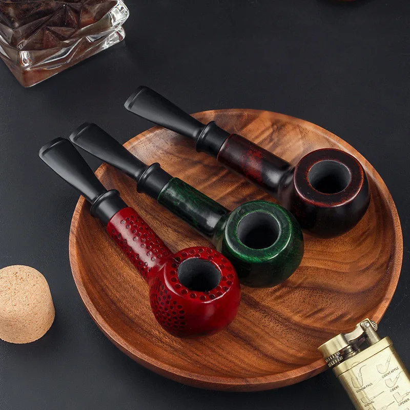 Ebony Wood Pipe Classic Old Style Small Bent Tobacco Pipe 9mm Detachable Filter Wooden Smoking Pipe