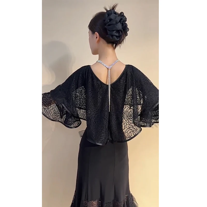 Sukienki do tańca towarzyskiego damskie 2025 czarne koronkowe topy spódnica walc trening występ sukienki damskie studniówka sukienka konkursowa