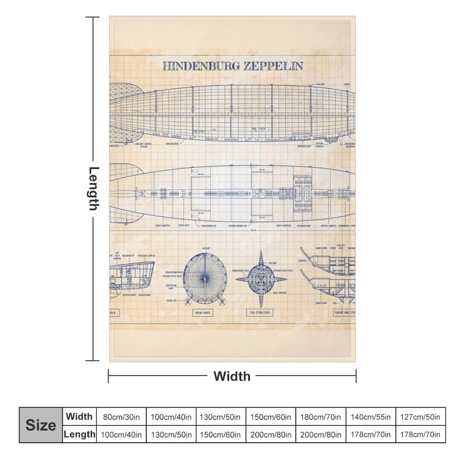 Hindenburg Zeppelin (Old Blue Grid - English) Throw Blanket heavy to sleep for babies Flannel Blankets