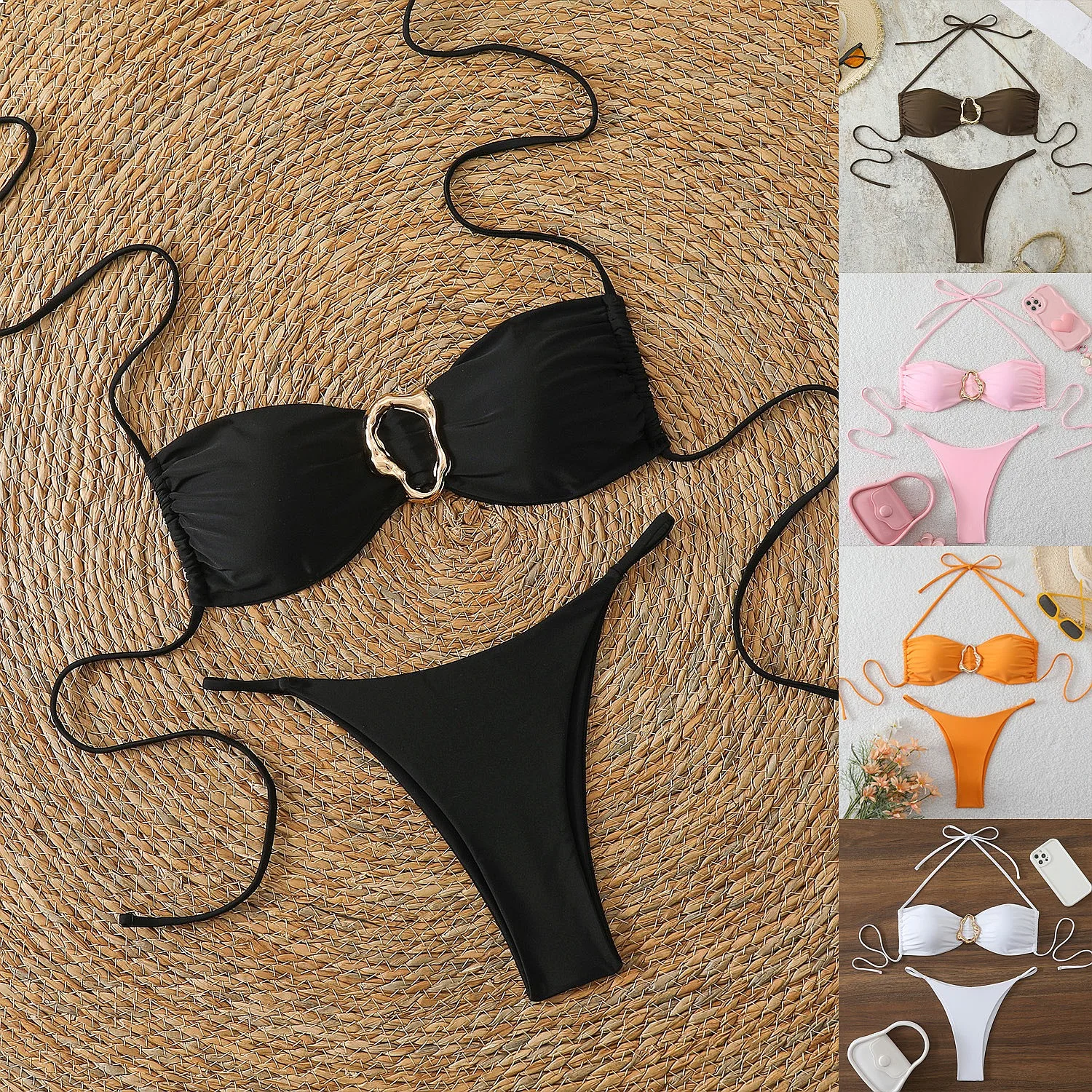 2026 Hot Sale Solid Color Push Up Sexy Bikini Set Padded Swimwear For Women Summer Beach Pool Holiday Bathing Suit