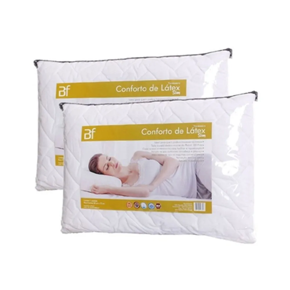 Kit 2 Pillows Comfort Latex Slim + Percal Cover 180 Yarn BF Mattrees