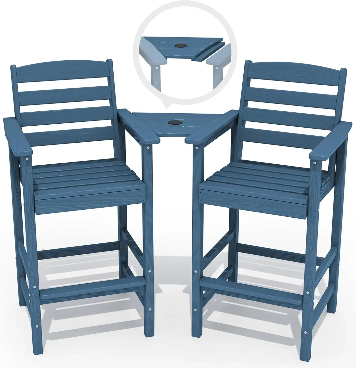 Chairs Set of 2 with Connecting Table, Blue