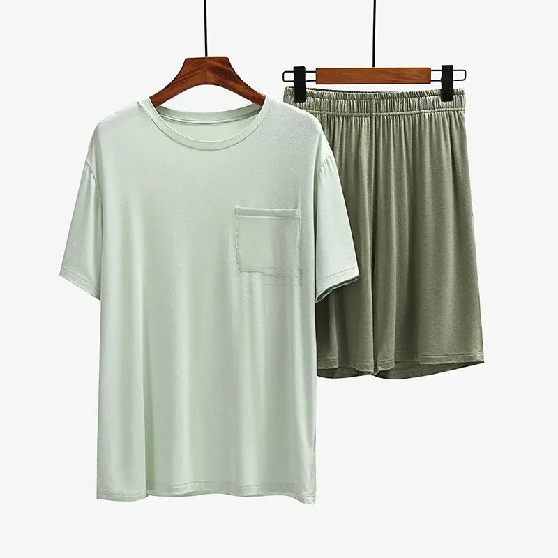 Summer Two Piece Sets for Men Casual Short Sleeve T Shirts and Drawstring Shorts Lounge Sets New Modal Short Sleeve Shorts Suit