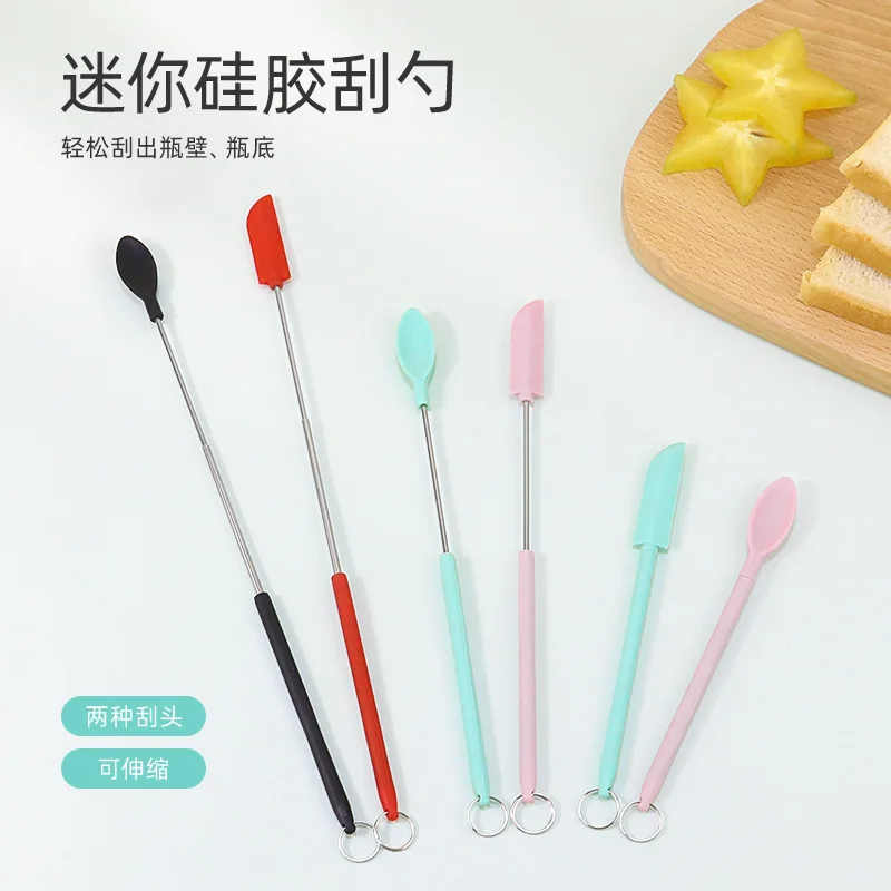 Multifunctional Telescopic Spatula Silicone Mini Small Pointed Spatula Small Spatula Cooking Cosmetics with Hanging Buckle