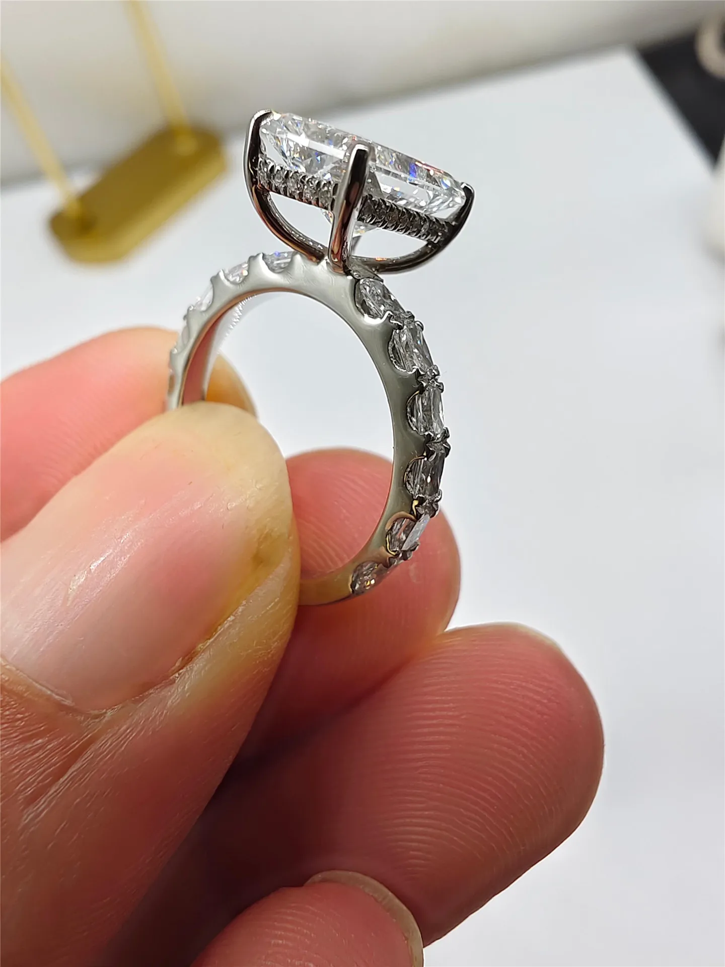 Lab-grown 14K gold diamond (CVD/HPHT), Radiant cut, 4CT, single-row wedding ring, 10K gold engagement ring, fashion jewelry