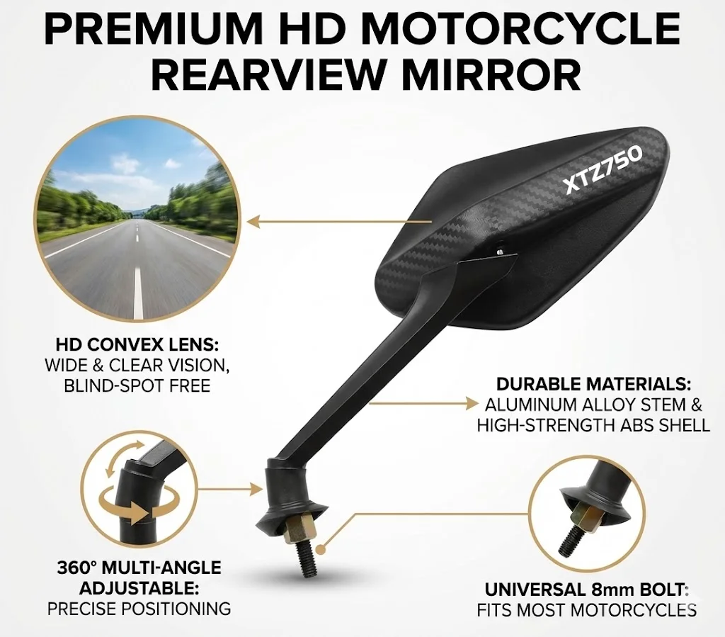 1 Par Modificado 360 °   Espelhos retrovisores laterais dobráveis ​​para motocicleta, para YAMAHA XTZ750 XTZ 750 SUPER TENERE 2018 2019 2020 2021 2022