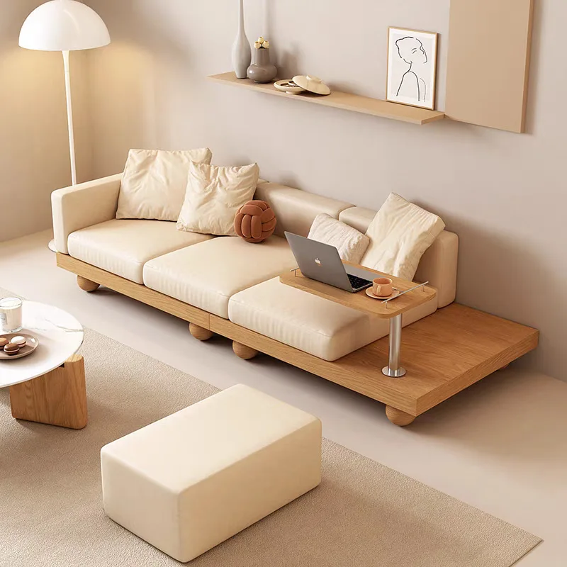 

Japanese-style small apartment with solid wood feet, simple modern log technology cloth living room, three-person sofa