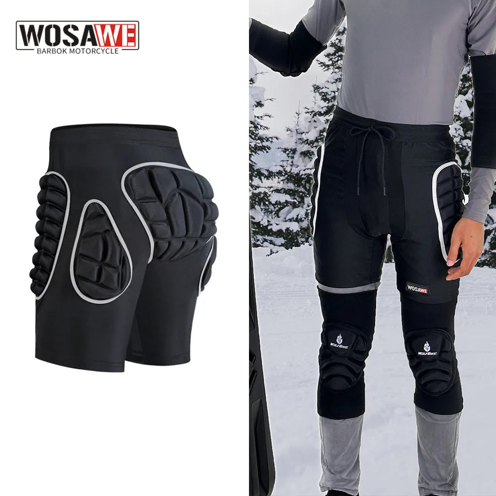 

WOSAWE Unisex Sports Gear Shorts Snowboard Protection Hip Pads Motorcycle Short Ski Skate Anti-shock Padded Shorts Knee Pads