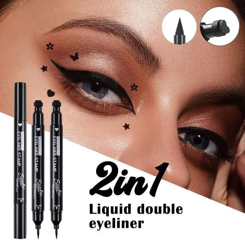 Liquid Eyeliner Black Moon Stamp Eye Liner Pencil 2 In 1 Waterproof Long-lasting Easy To Use Cat Eyeliner Pen Makeup For Women