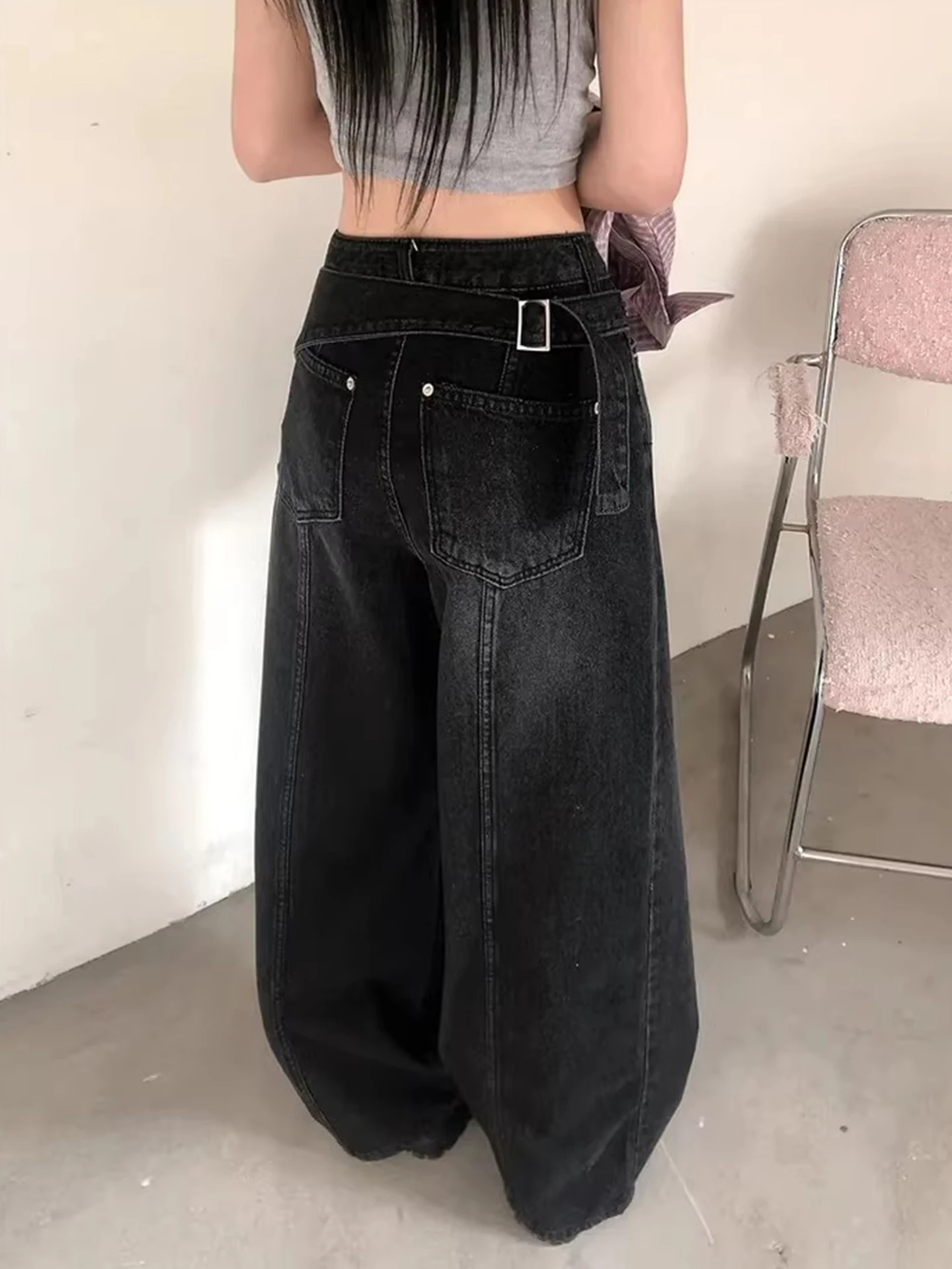 

Ретро джинсы с высокой талией и широкими штанинами для женщин, повседневные, синие, весенние, новые, удобные, из полиэфирного волокна, джинсовые брюки