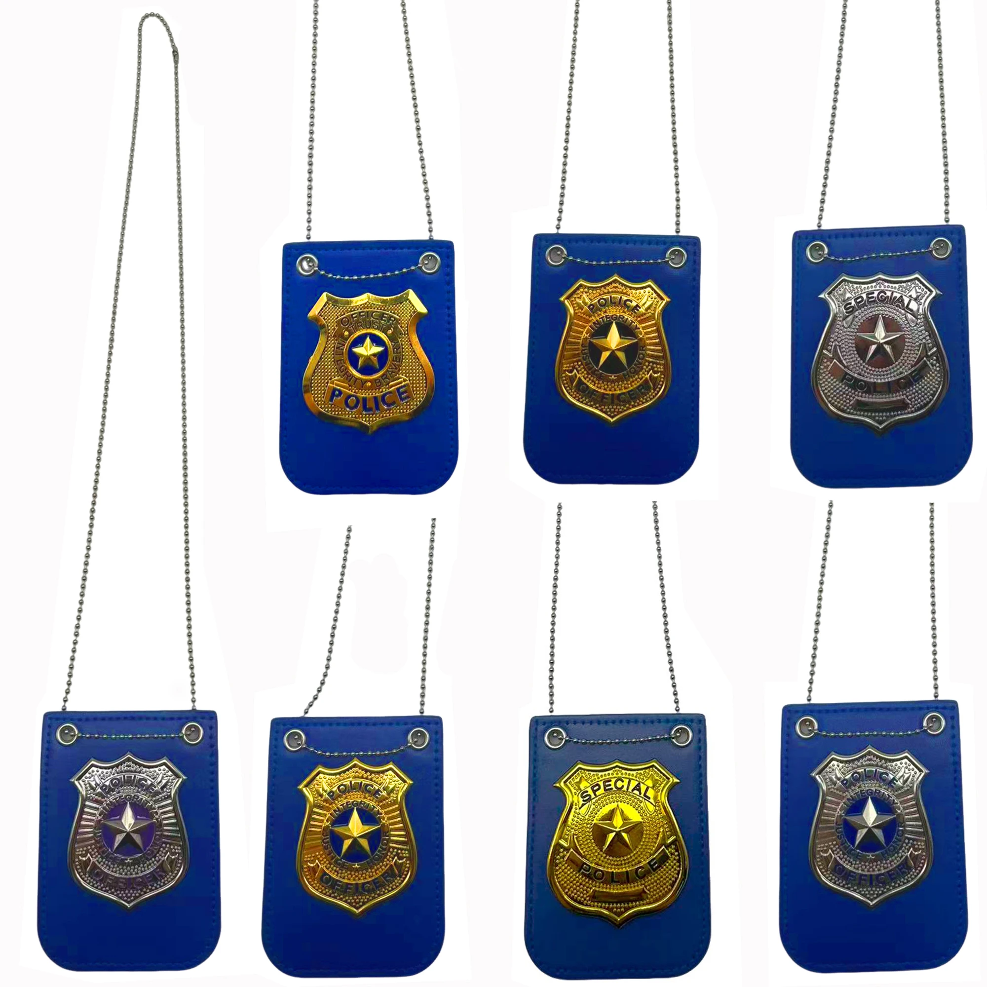 Halloween Police Badge Necklace PU Leather Holster Card Holder Kids Cosplay Costume Accessory Party Fancy Dress Prop