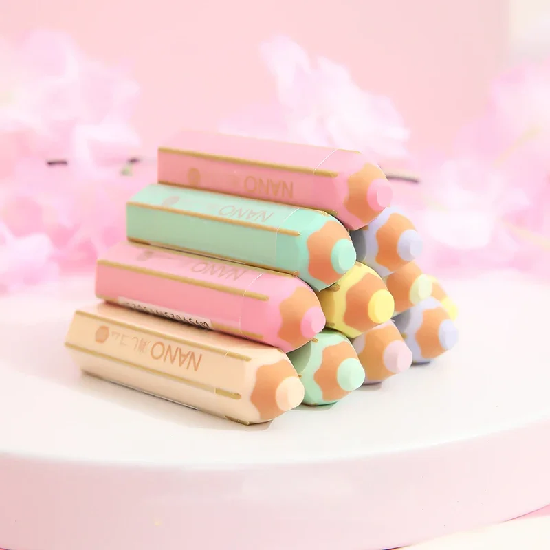 Kawaii Pencil Shape Erasers Cute Rubber Pencil Erasers Korean Stationery Kids Writing Supplies Correction Tools School Office