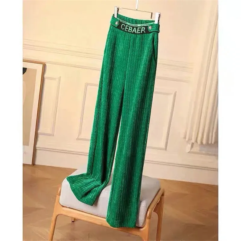 

Chenille High-waisted Straight-leg Pants Womens Autumn Winter New Drape Wide-leg Pants Loose Mopping Casual Pants Female Trouser