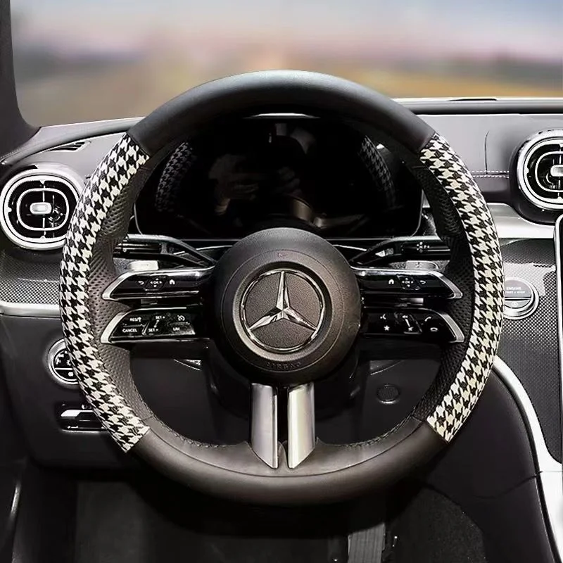 ألياف الكربون الجلود غطاء عجلة القيادة سيارة 37-38 سنتيمتر عدم الانزلاق مقاومة للاهتراء امتصاص العرق موضة غطاء عجلة القيادة #3