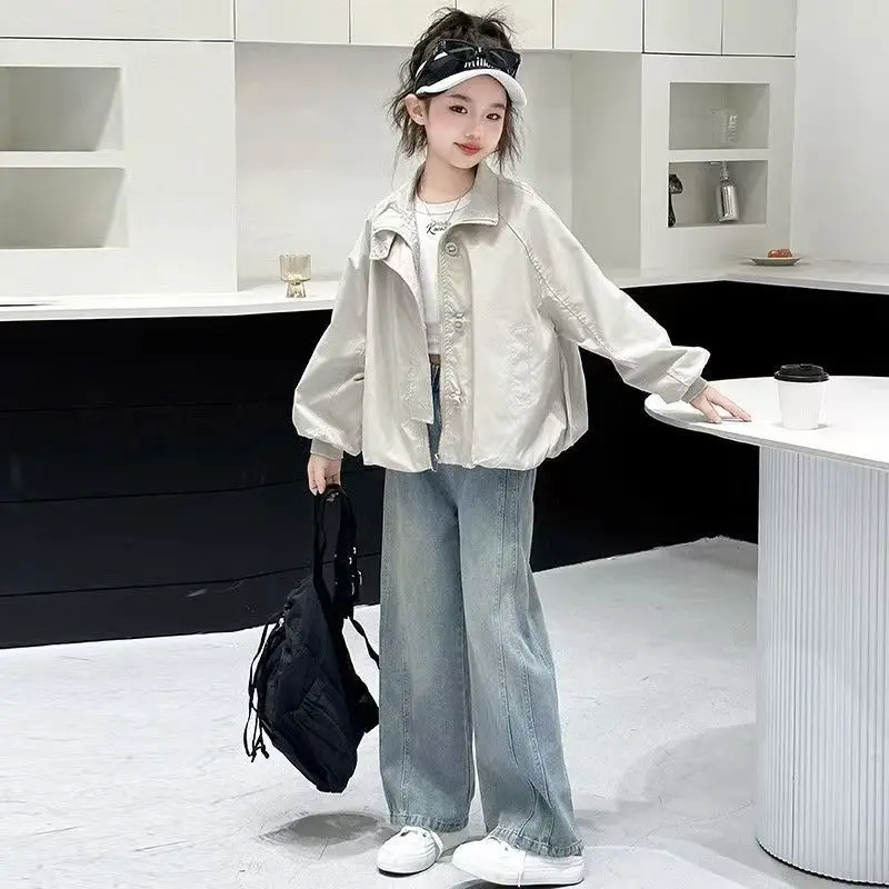 

Girls' Spring And Autumn Jacket 2025 New Girl's Casual Top Children's Autumn Stormtrooper Jacket Cowboy Pants Two Piece Set