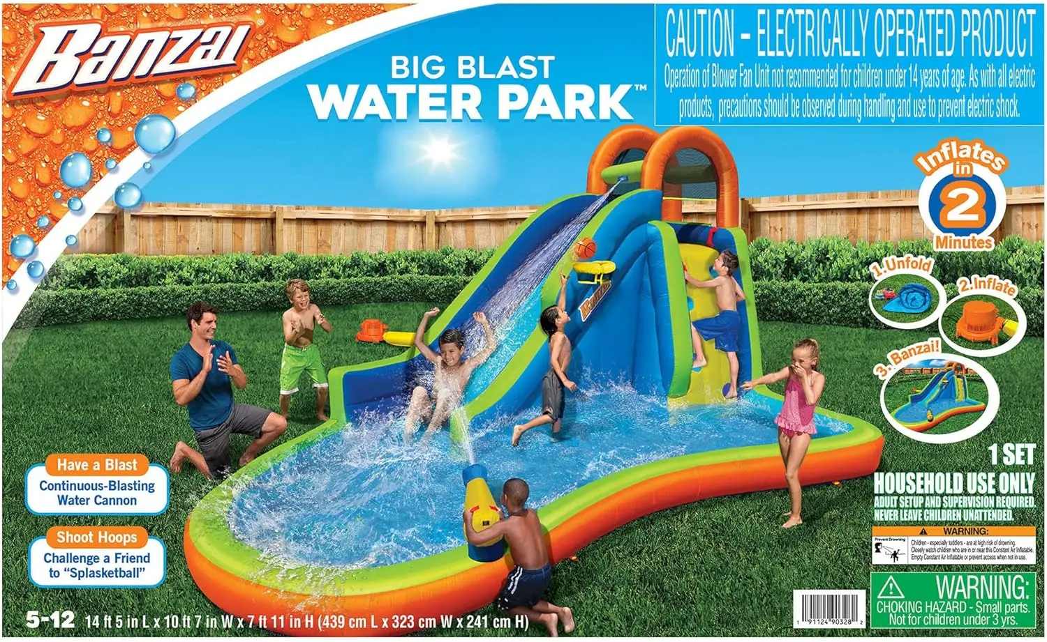 Big Blast Water Park, Length: 14 ft 5 in, Width: 10 ft 7 in, Height: 7 ft 11 in, Inflatable Outdoor Backyard Water Slide Splash