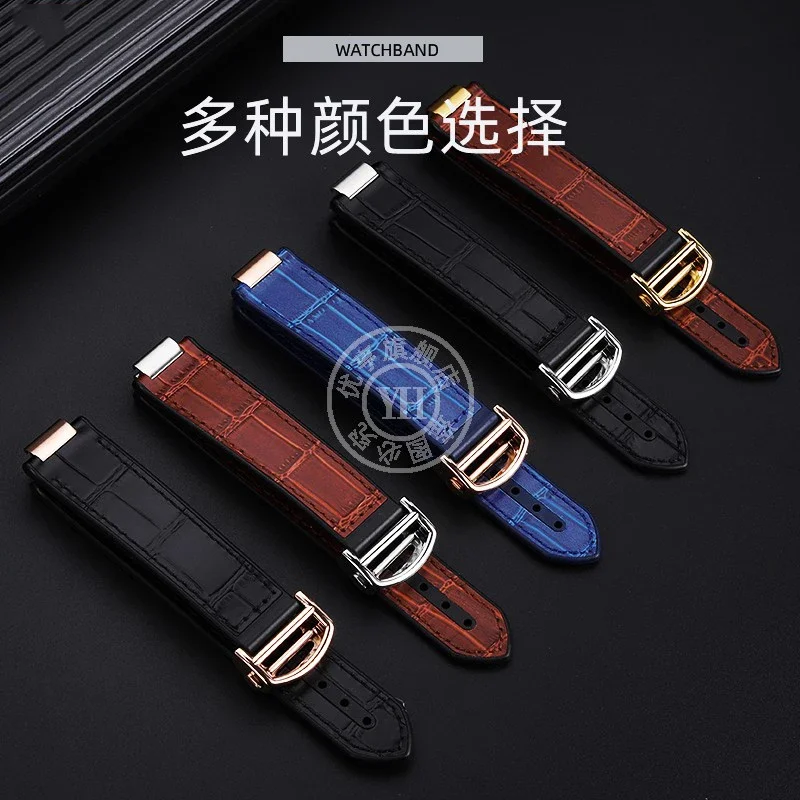 

Cowhide+silicone sole watchstrap convex metal joint black brown blue 18*11mm 20*12mm watchband For BALLON BLEU DE CARTIER series