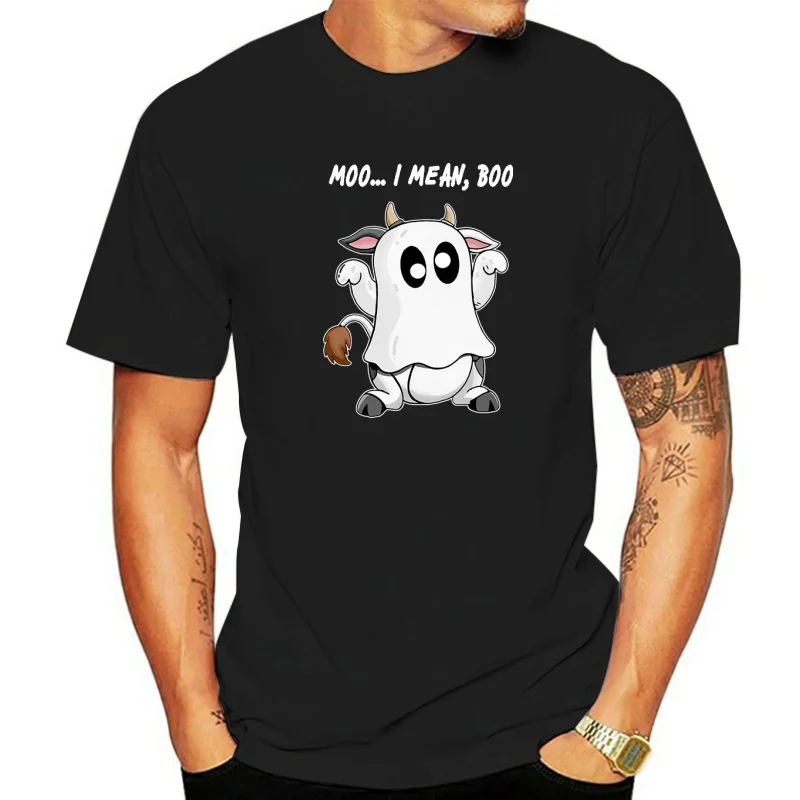 Ghost Cow Moo I Mean Boo Funny halloween Cow Boo 100% Cotton Summer Men's Novelty Oversized T-Shirt Women Casual Streetwear Tee