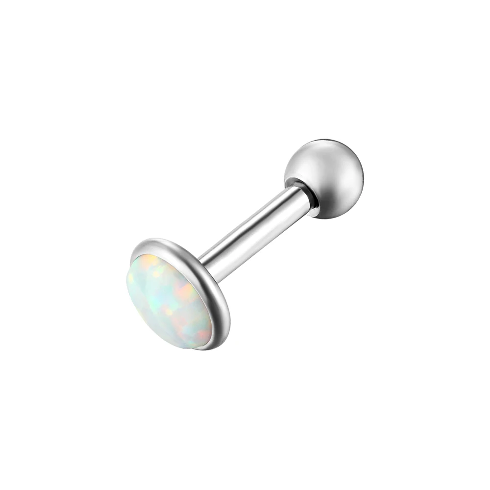 1PC Stainless Steel Ear Piercing Stud Earrings Barbell With Round Opal Lip Nail Helix Nose Stud Cartilage Perforated Body Jewelr