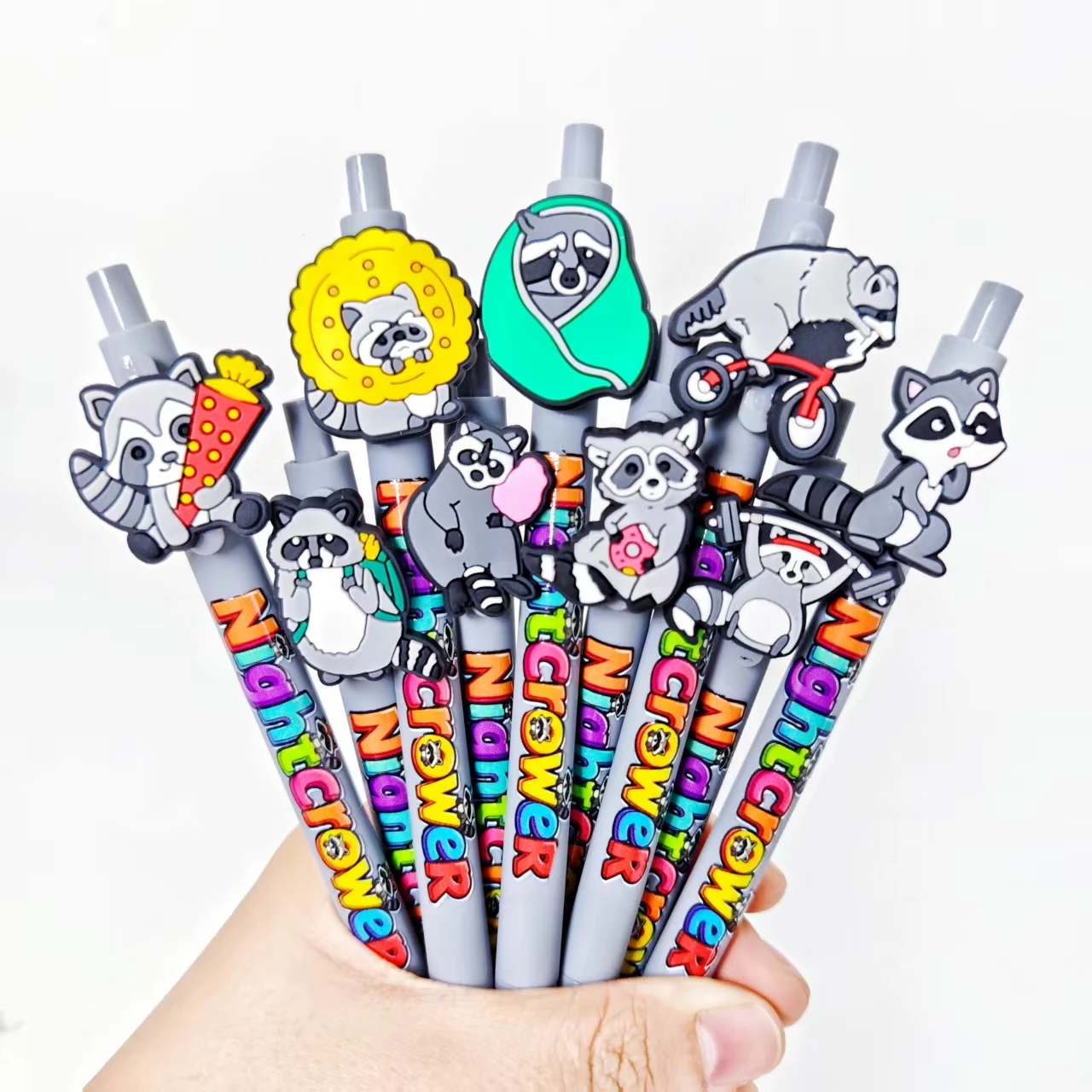 

9pcs/18pcs Nightcrawler Raccoon themed ballpoint pen creative "Nightcrawler" print daily office student learning stationery pen