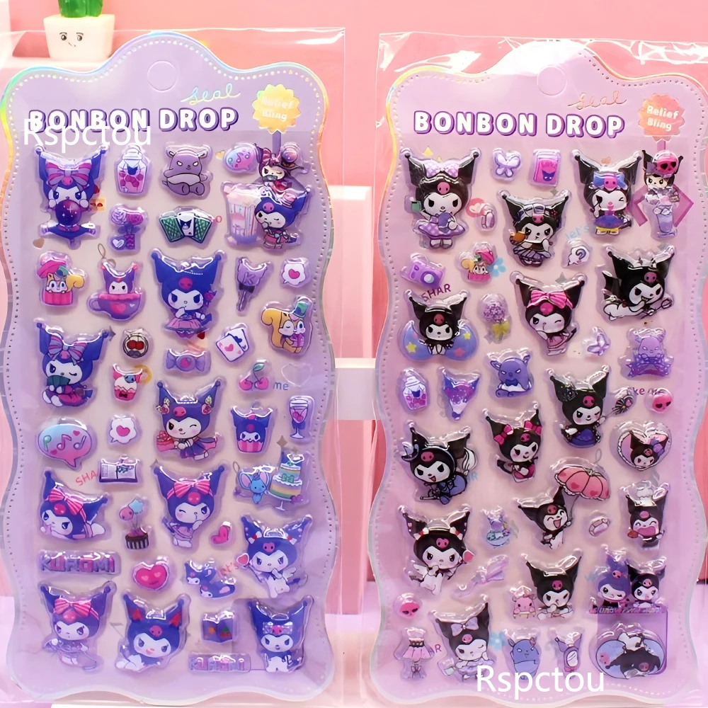 4 قطعة Kawaii Kuromi ميلودي ثلاثية الأبعاد منتفخ ملصقات مضحك الكرتون سانريو الإغاثة الشارات DIY بها بنفسك محمول الهاتف زجاجة ماء لطيف ملصق ديكور