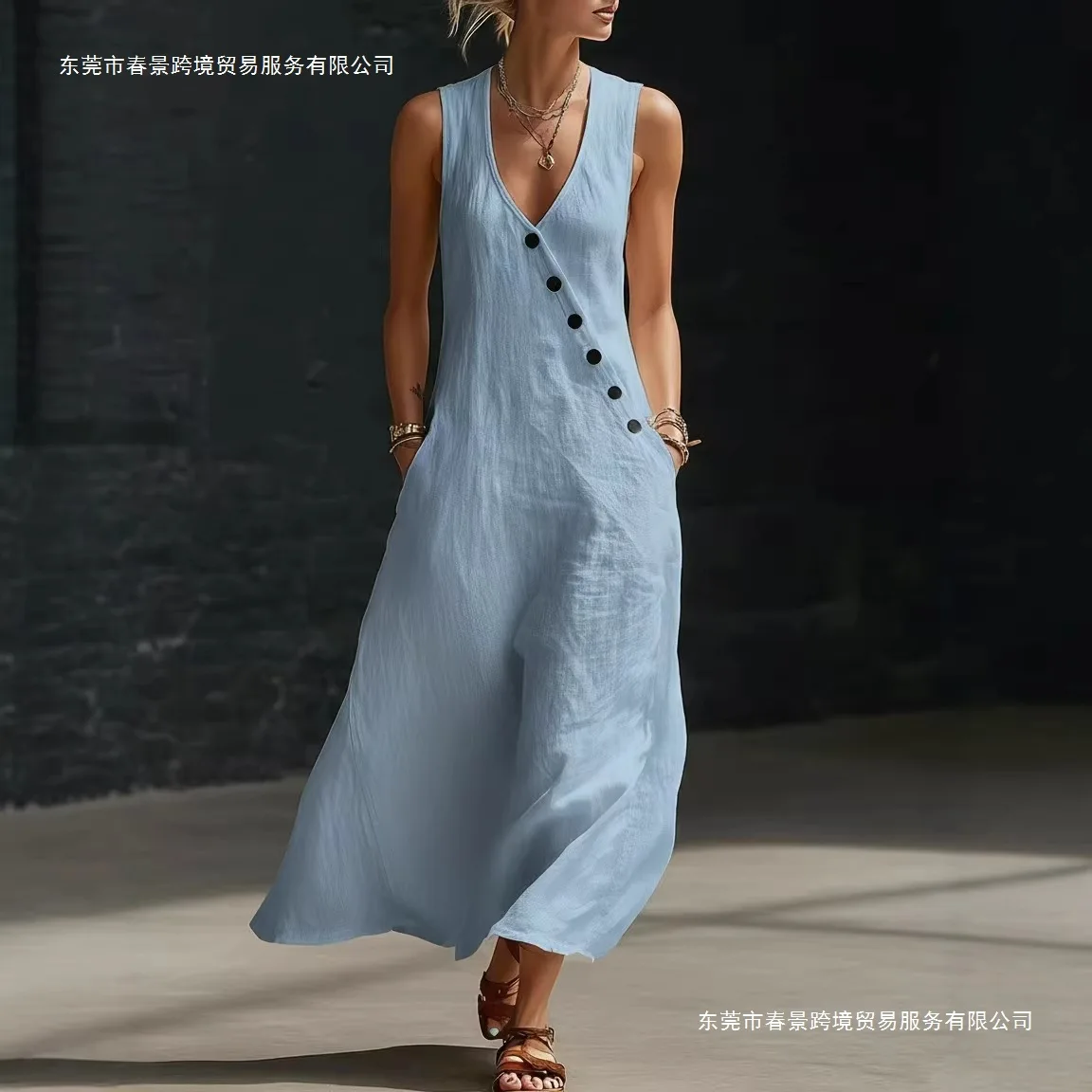 

Women's V-neck Sleeveless Tank Dress, Casual Vacation Style