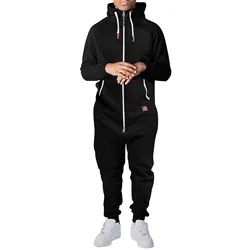 Men Solid Color jumpsuit Pure Color bodysuit Splicing Romper Autumn Winter Playsuit Casual hooded Zipper onesie black Sportswear