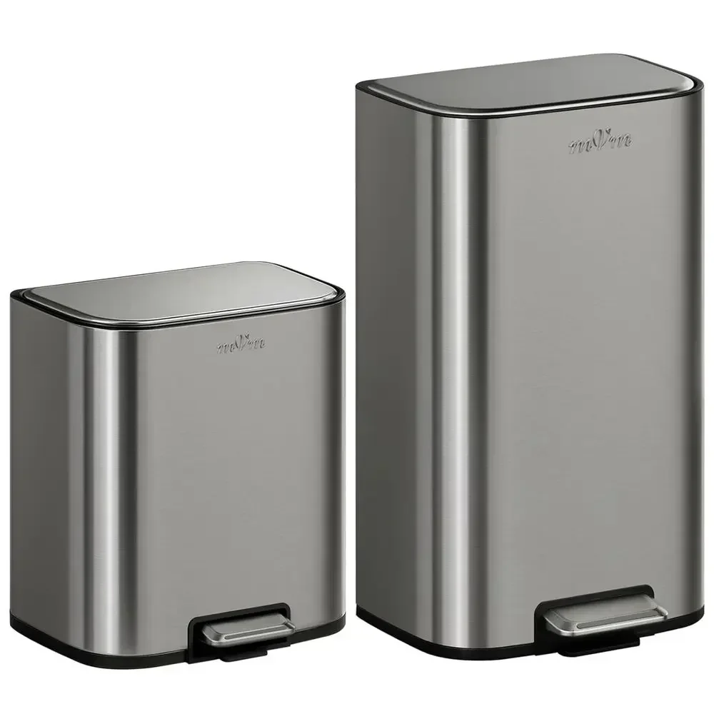 Dual-Bin Trash Can Set, 8+5.3 Gallon Step-On Wastebasket with Lid, Smooth Edge Design for Home Office (Gray)