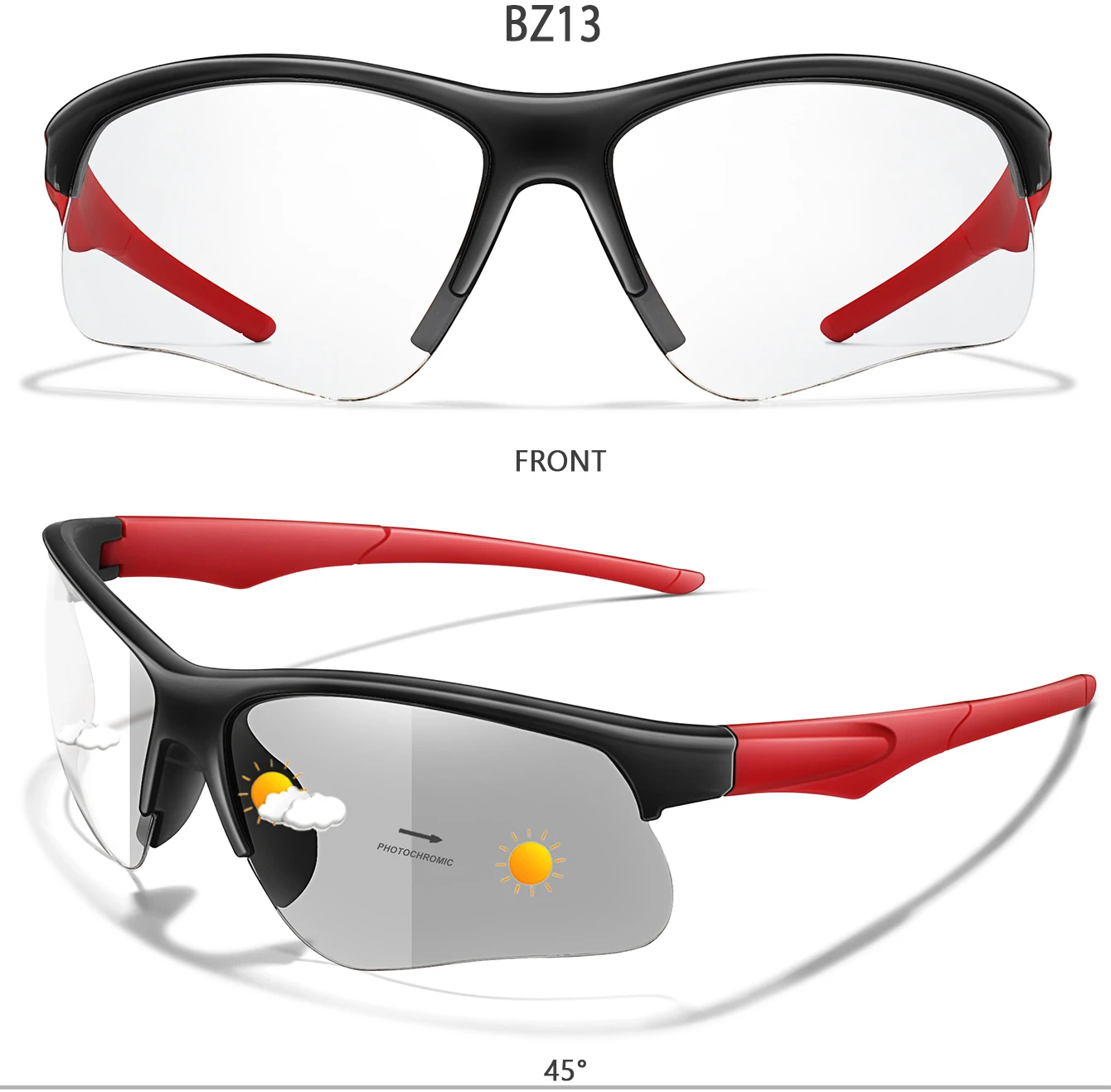 3 Paar photochrome Fahrrad-Sonnenbrillen für Herren und Damen, Outdoor-Sport, Halbrahmen-Brillen, Laufen, Wandern, Fahren – Detail 6