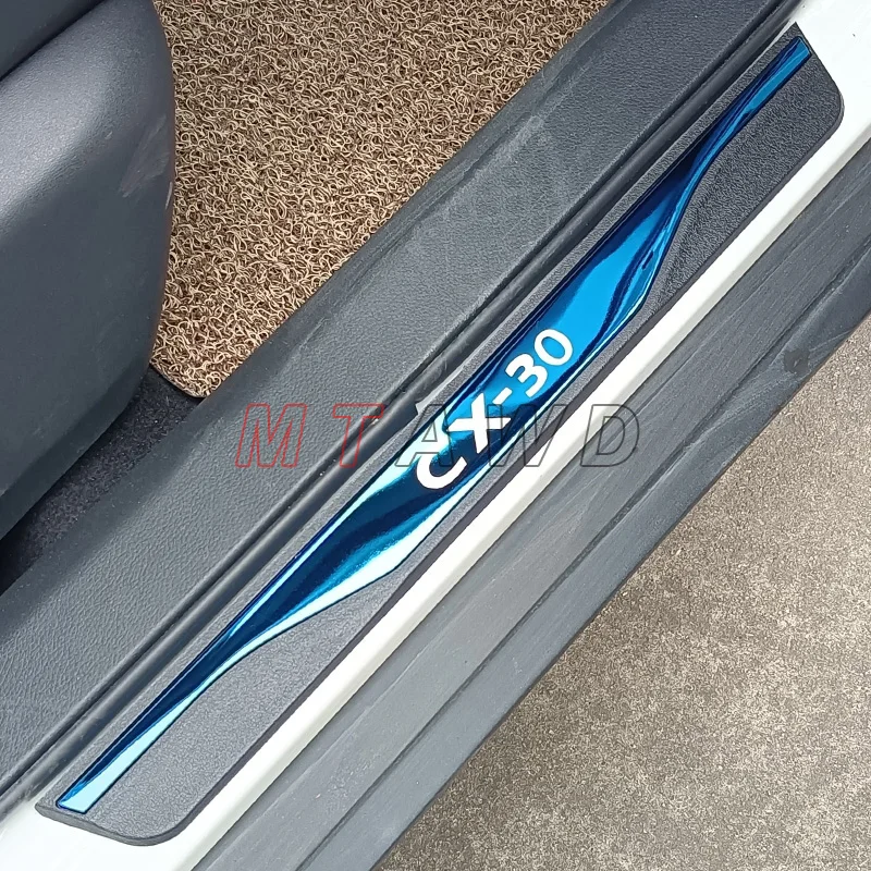 For Mazda CX-30 CX30 Accessories 2024 2023-2019 Stainless Carbon Car Door Sill Kick Scuff Plate Protector Trim Cover Pedal Guard