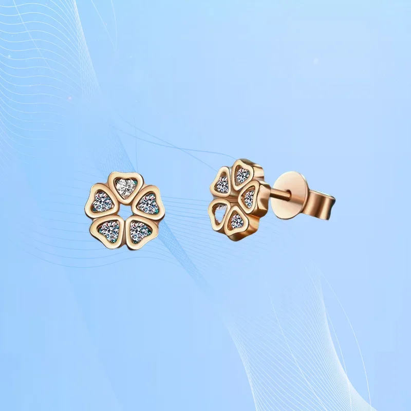 

HAIMATONG PT950 платиновые женские серьги-гвоздики с лепестками любви, муассанит, шампанское, золотые серьги-гвоздики, маленькие свежие, милые, стильные