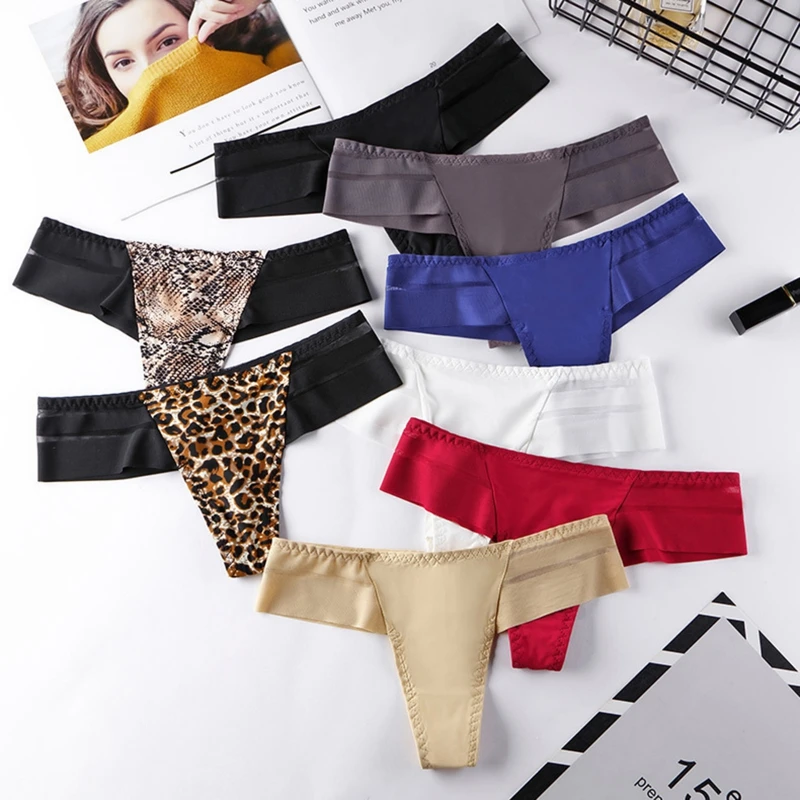 Celana Dalam Wanita Seksi Es Sutra Tak Terlihat Rendah Naik Thong Warna Solid Renda T-pants Elastis Tinggi Mulus Menawan G-String